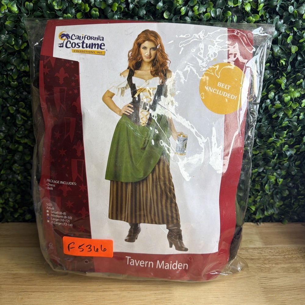 California Costumes Ren Faire Tavern Maid Dress Large Brown Green Pirate Corset